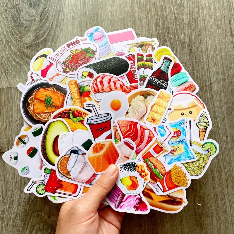 Sticker FOOD - THỨC ĂN  CHỐNG NƯỚC dán trang trí xe, laptop, nón bảo hiểm, vali, đàn guitar, máy tính, ốp điện thoại