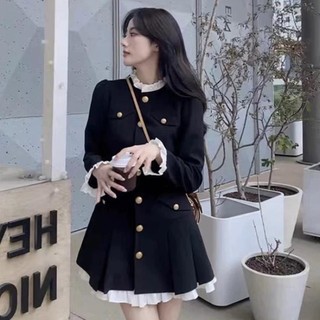 Váy Đen Pha Bèo Trắng Tiểu Thư Dáng Xoè Siêu Xinh, Váy Xòe Tiểu Thư