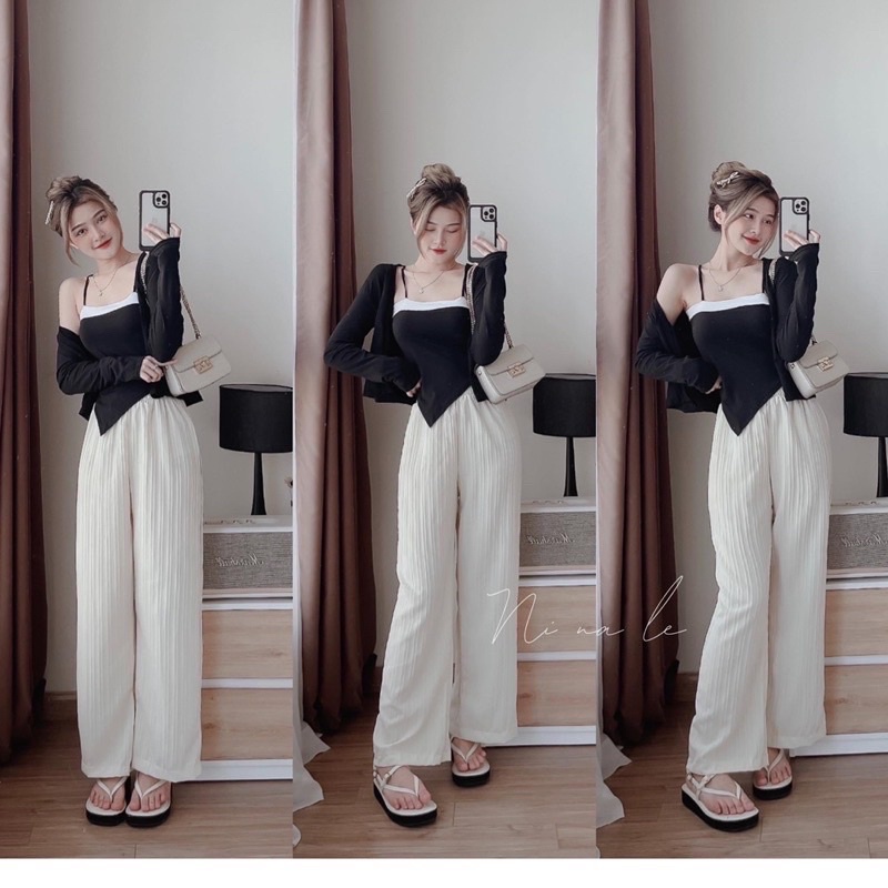 Set áo 2 dây phối khoác lưới dáng ngắn ulzzang