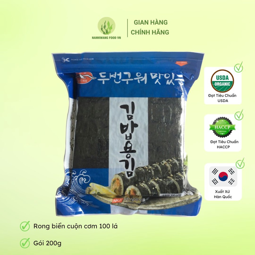 Rong Biển Cuộn Cơm 100 Lá Gói 200g Có Zip Miệng- NamkwangFood