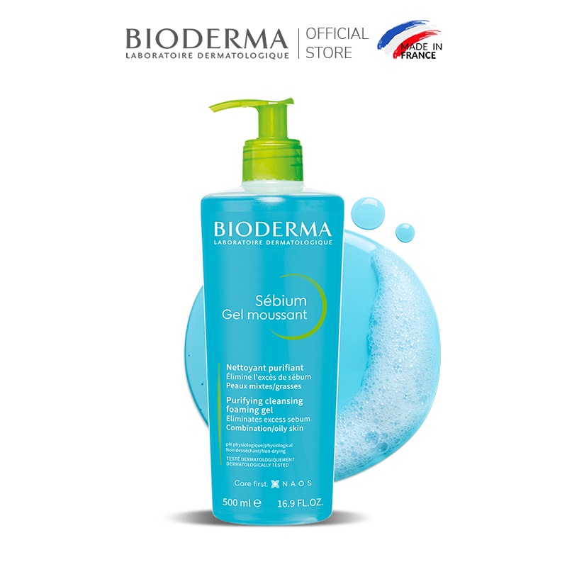 Gel rửa mặt tạo bọt, không chứa xà phòng Bioderma Sebium Gel Moussant - 500ml