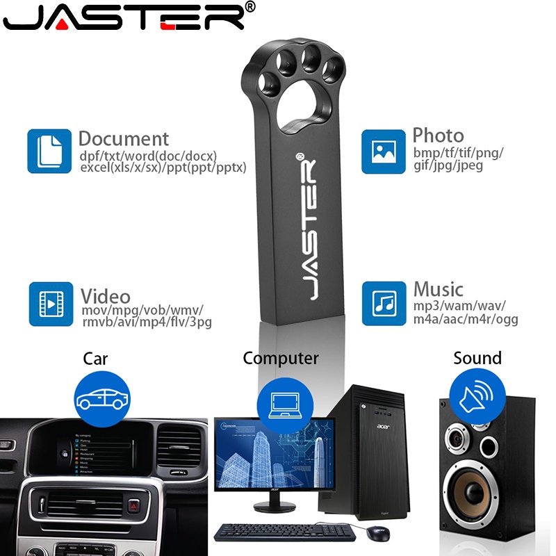 USB JASTER 2.0 kim loại khắc laser hình bàn chân gấu 4gb 8gb 16gb 32gb 64GB 128gb có móc khoá làm quà tặng