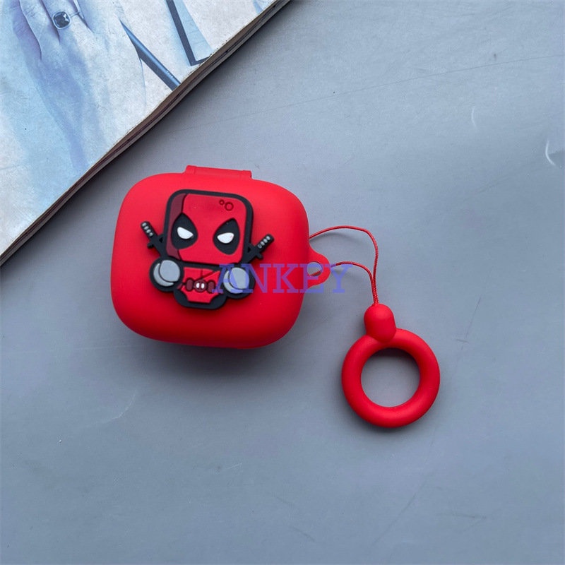 JBL Live Pro 2 / Free 2 / T280 TWS X2 / Wave Flex Earphone Silicone Case Red Deadpool Earbuds Waterproof Shockproof Soft Protective Headphone Cover Headset Skin with Pendant