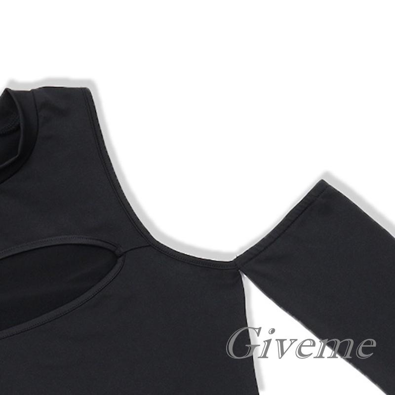 Đầm Body Tay Dài Cổ Tròn Màu Đen Trơn Thiết Kế Khoét Vai Quyến Rũ