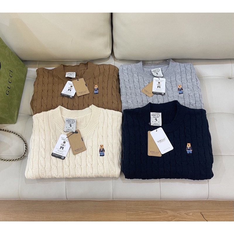 Áo len Whou cộc tay thêu gấu made in VN