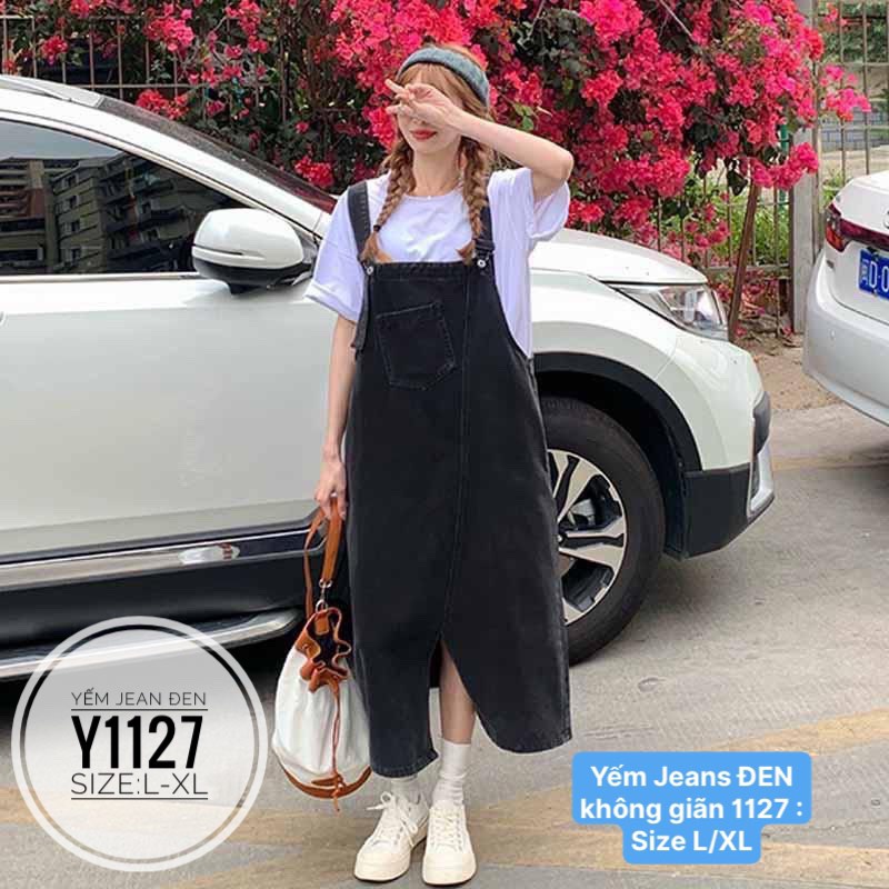 VÁY YẾM JEANS BIGSIZE DÁNG DÀI MÀU ĐEN CHO NÀNG CHUBBY ĐI LÀM, DẠO PHỐ