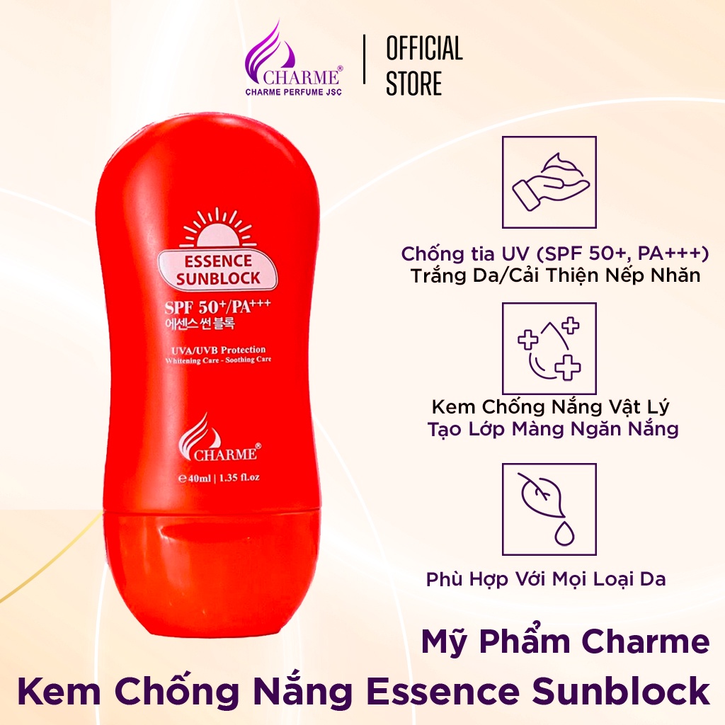 Kem chống nắng dịu nhẹ, Charme Essence Sunblock, kết cấu dịu nhẹ, thông thoáng, bảo vệ làn da, 40ml