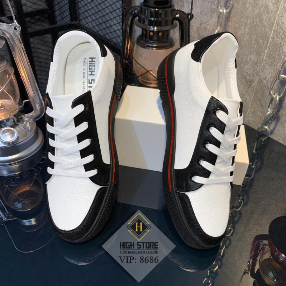 Hàng chất lượng Giày Da Nam Cổ Thấp Phối Màu Đen Trắng 1993Shop - Giầy Nam Da Pu Size Từ 38 Đến 44 VIP :8686
