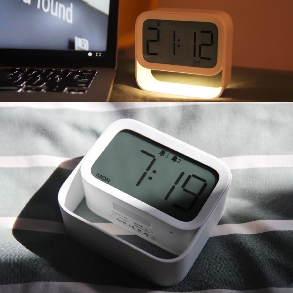 Đồng Hồ Báo Thức Kiêm Đèn Ngủ LED FCL01 Mini Hình Chữ Nhật Có Thể Sạc Lại