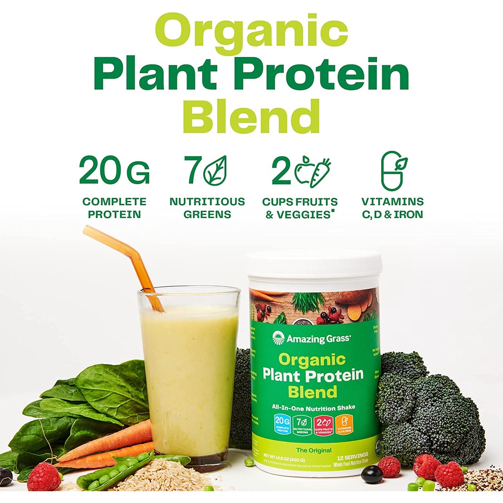 Bột protein thực vật hữu cơ Amazing Grass Organic Protein Superfood Powder mẫu mới nhất
