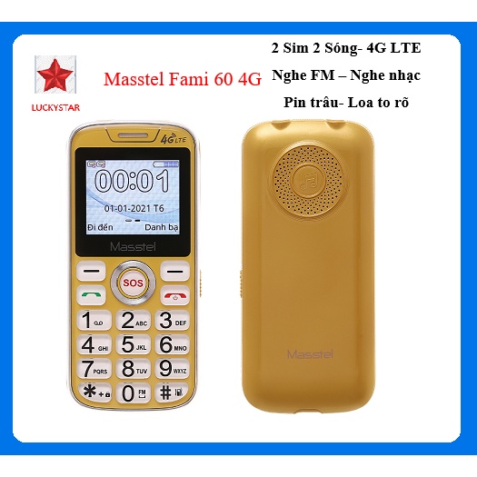 Điện thoại Masstel Fami 60 4G dành cho người già, pin trâu, loa to rõ, bàn phím lớn, phím SOS, mới 1