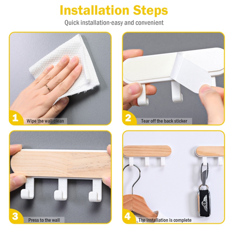 Giá Đỡ Móc Treo Chìa Khóa / Nón / Áo Khoác Màu Gỗ Gắn Tường Trang Trí Nhà Tắm