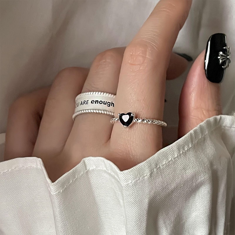 Nhẫn Thiết Kế Xoắn Hình Trái Tim Màu Đen Phong Cách Retro Hàn Quốc Thời Trang Cho Nữ