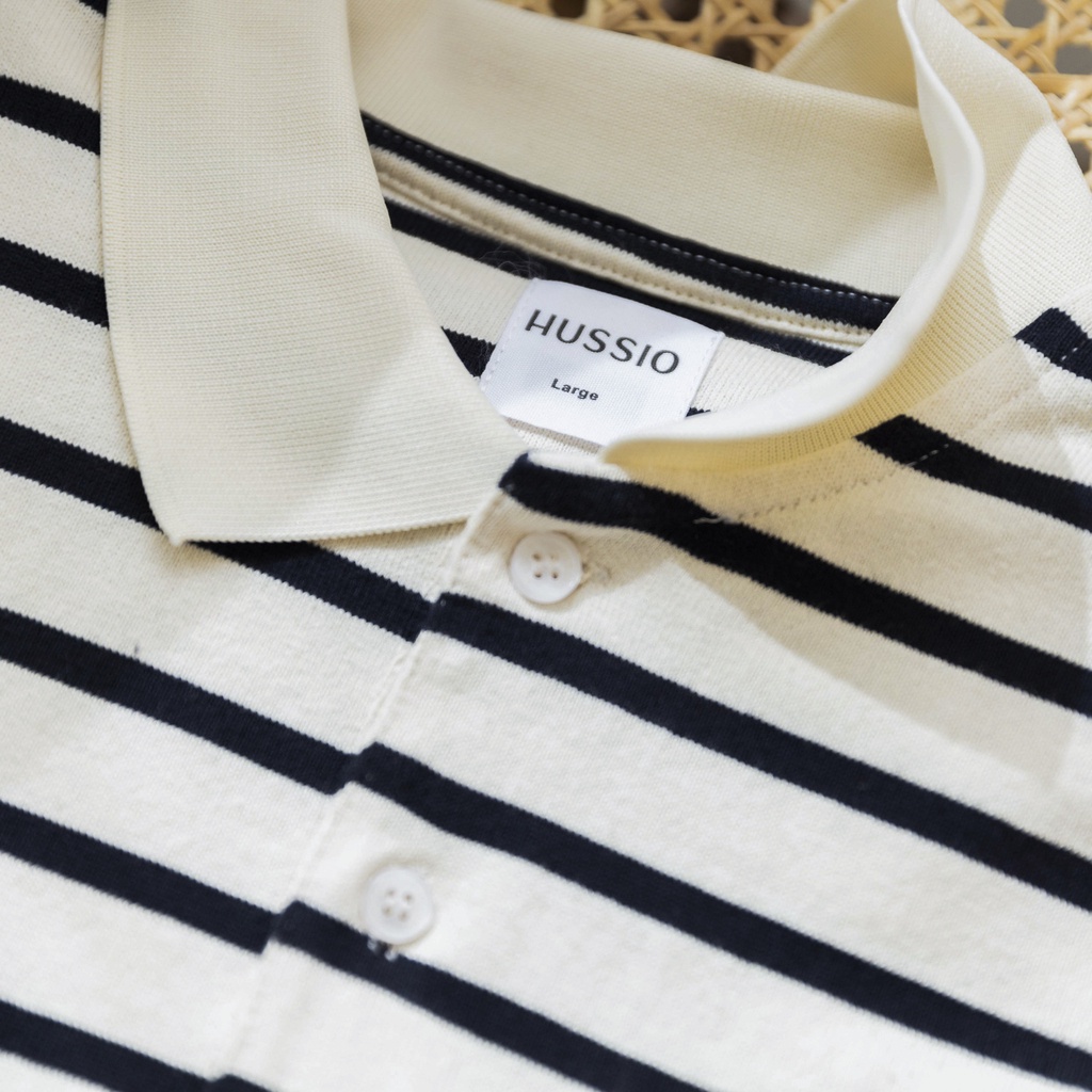 Áo Polo nam tay ngắn WHITE STRIPED vải Cotton Single sọc năng động, thanh lịch, sang trọng - HUSSIO