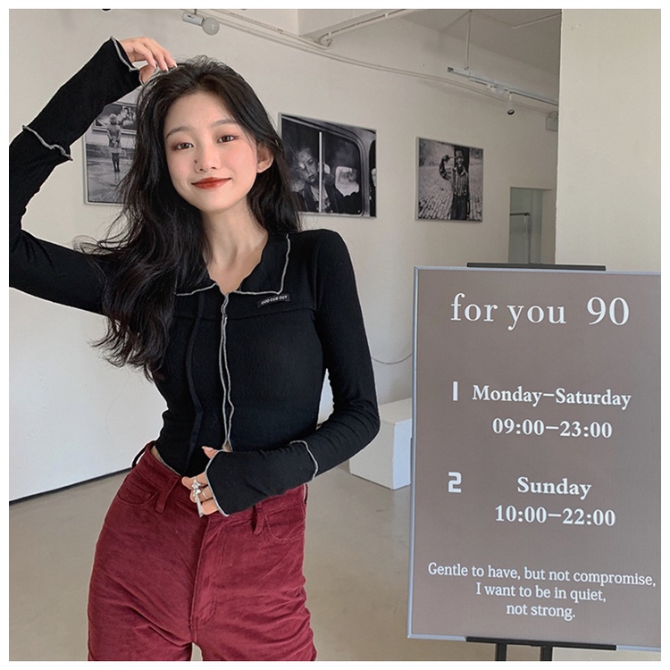 Áo polo Tay Dài Dáng Ôm Ngắn Thời Trang Mùa Thu Phong Cách Hàn Quốc Cho Nữ