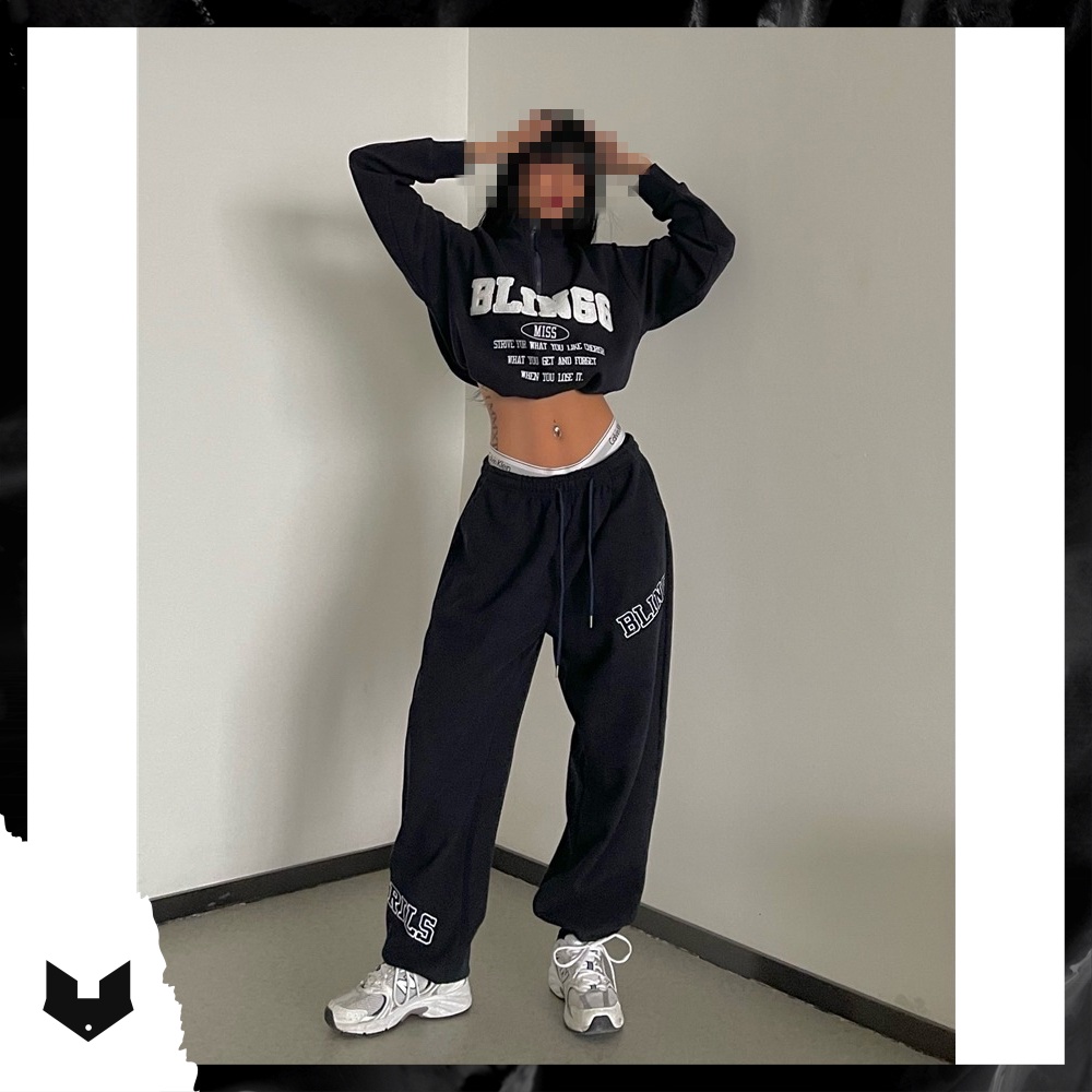 Quần jogger in chữ viền trắng BLING GIRLS unisex nam nữ cá tính hip hop dance đường phố