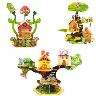 Đồ chơi giáo dục mô hình lắp ráp 3d bằng giấy bìa xốp cho bé size to - nhà trên cây