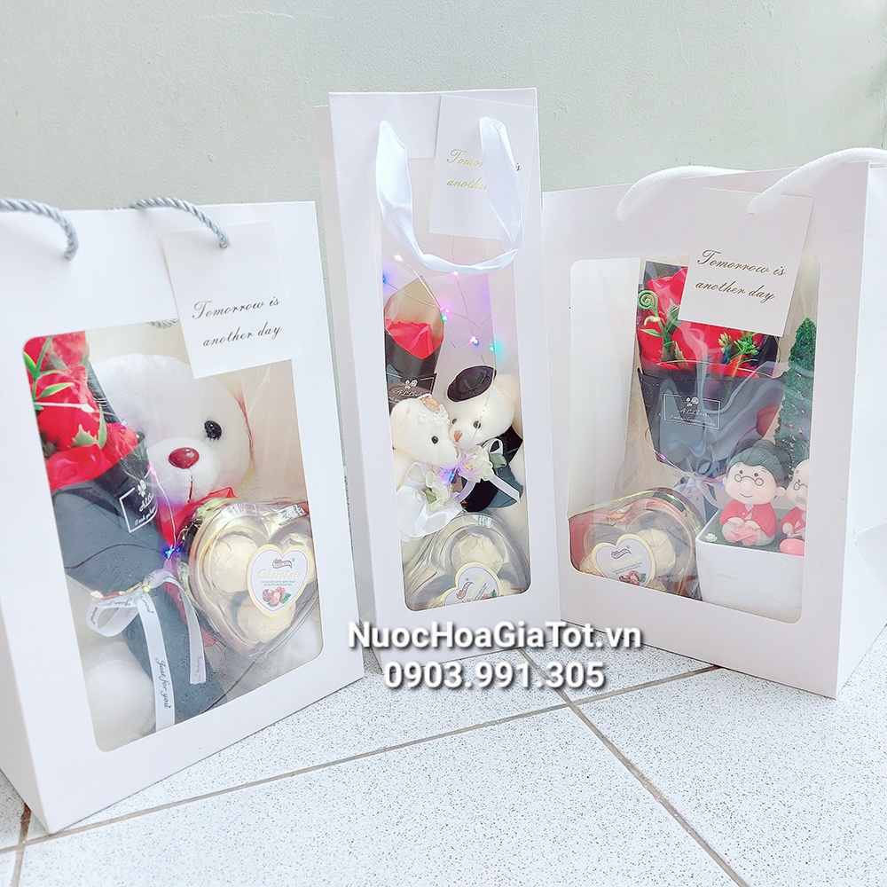 Set combo quà tặng Valentine 8 tháng 3 quốc tế phụ nữ cầu hôn gấu bông I love you ghi âm chocolate socola hoa sáp
