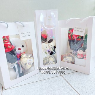 Set combo quà tặng Valentine 8 tháng 3 quốc tế phụ nữ cầu hôn gấu bông I love you ghi âm chocolate socola hoa sáp