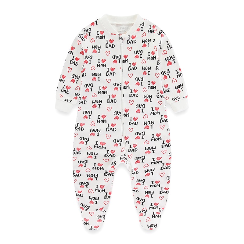 Bộ Áo Liền Quần Tay Dài 100% cotton Mềm Mại In Họa Tiết Hoạt Hình Có Khóa Kéo Cho Bé Sơ Sinh