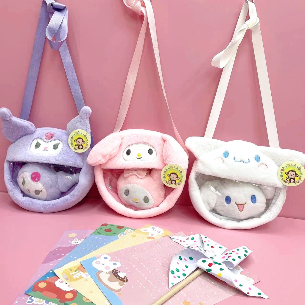 Túi Đeo Chéo Cỡ Lớn 20cm Hình Sanrio Disney Kuromi My Melody Cinnamoroll Dâu Tây Gấu Lotso Spongebob Kirby Nhật Bản Nhồi Bông Đáng Yêu
