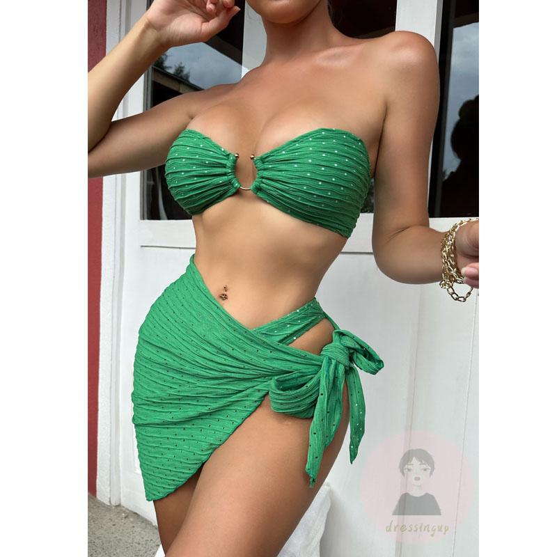 Bộ Đồ Bơi 3 Món Chất Liệu Co Giãn Đính Đá Thời Trang Quyến Rũ