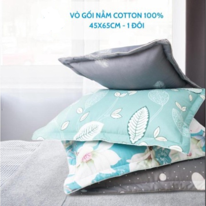 Vỏ Gối Nằm Cotton 100% Dream Cao Cấp, Áo Gối Nằm 1 Đôi Size 45x65cm Có Khóa Kéo Trần Bông Lót Cao Cấp