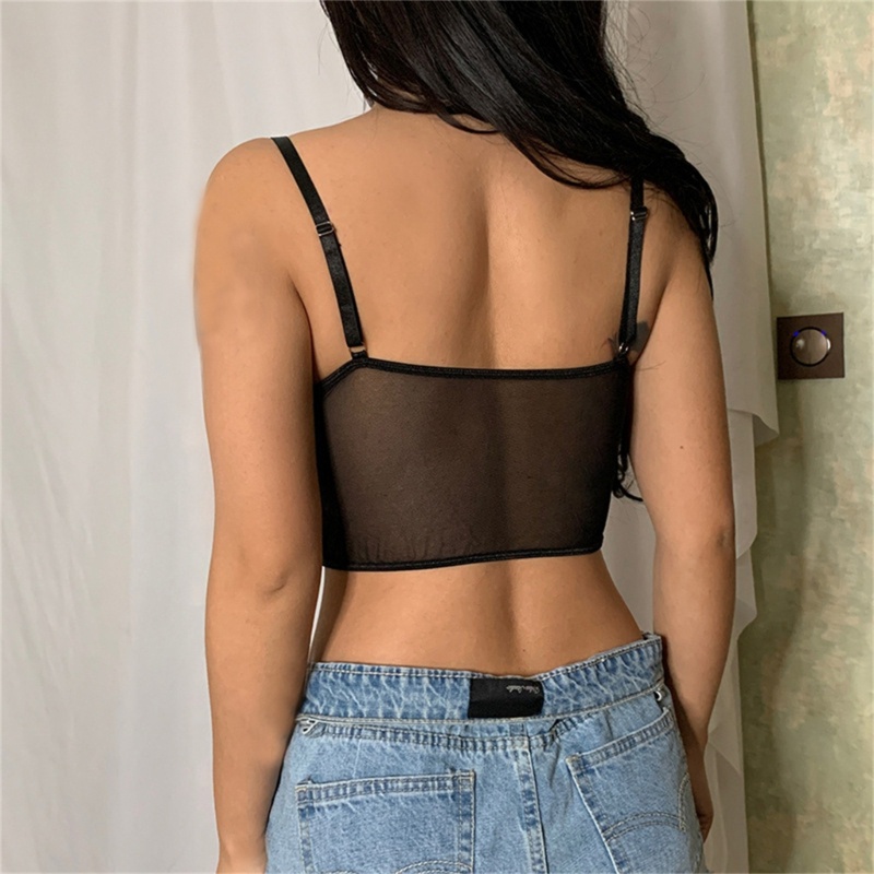 Áo Croptop Sát Nách Cổ Chữ V Phối Ren Hoa Quyến Rũ Cho Nữ