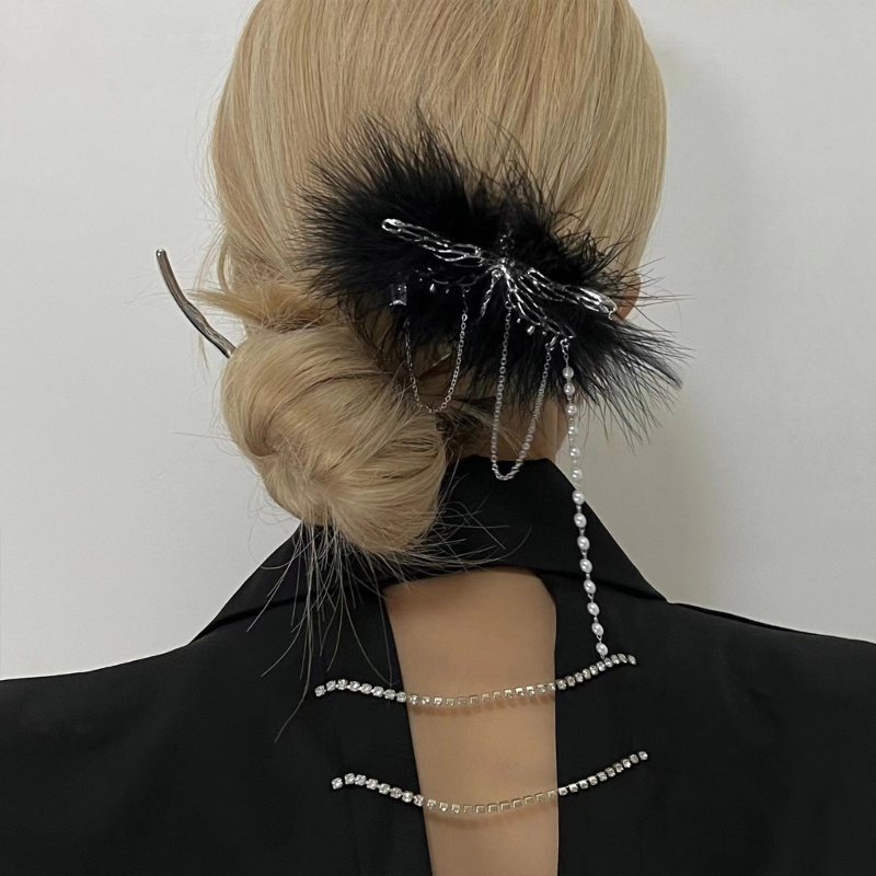 Kẹp Tóc Hình Chuồn Chuồn Đính Ngọc Trai Và Lông Vũ Lấp Lánh Cho Nữ