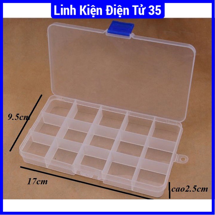 Hộp đựng linh kiện điện tử 15 ngăn trong suốt đựng trang sức, ốc vít, dễ dàng tháo lắp