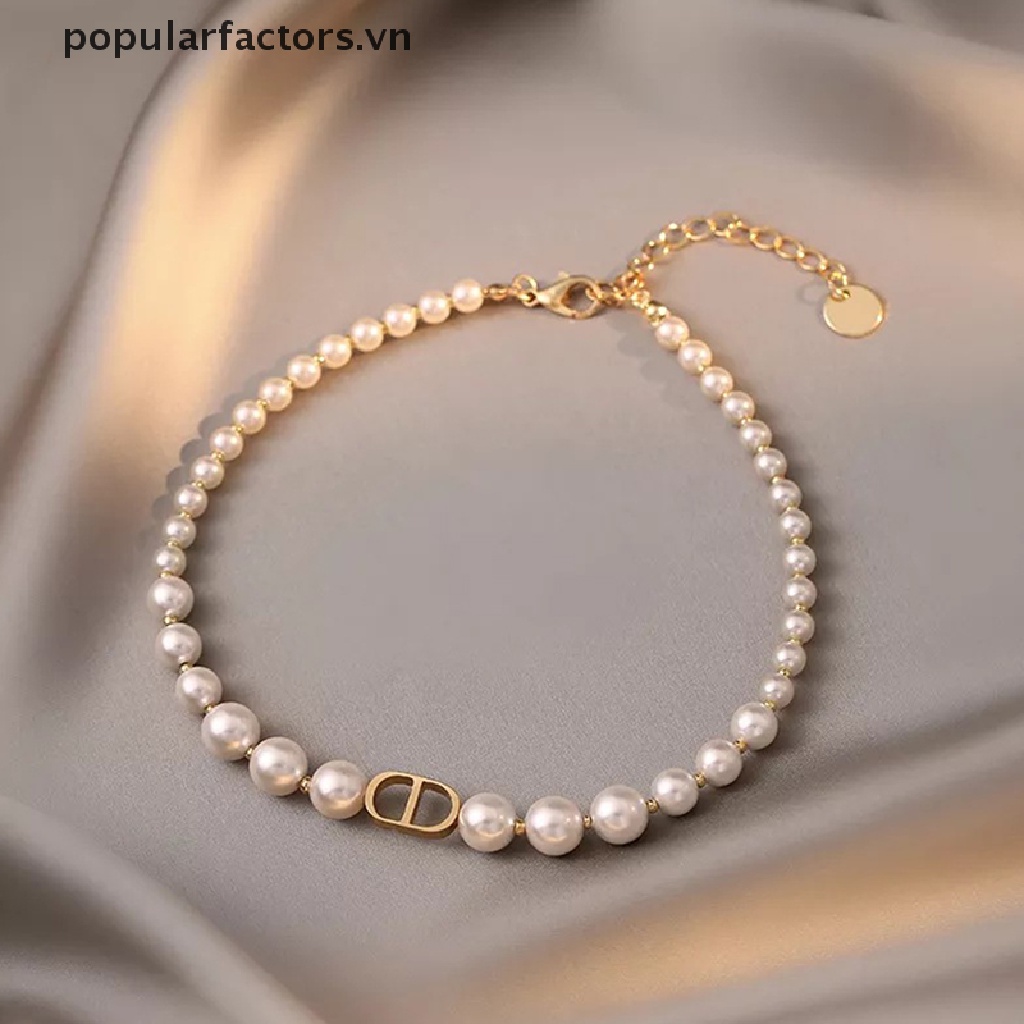 Vòng Cổ Choker Đính Ngọc Trai Hình Chữ CD Phong Cách Bohemian Thời Trang Dành Cho Nữ