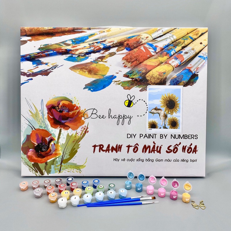 Tranh số hoá Tết nguyên đán BEE HAPPY kích thước 40x50, 50x65, 60x75 căng khung sẵn tặng kèm đầy đủ phụ kiện