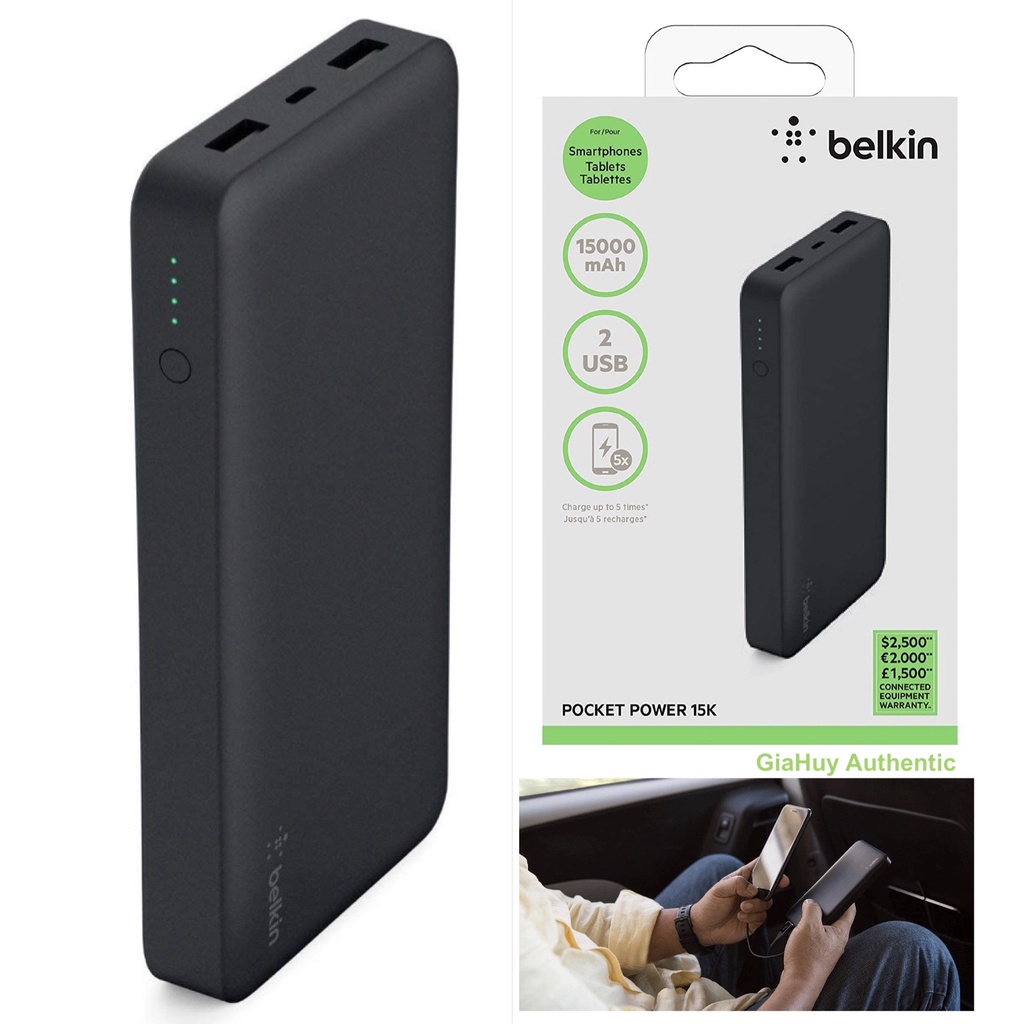 Pin sạc dự phòng cao cấp BELKIN Pocket Power F7U021BT 15000mAh 02 USB-A 17W