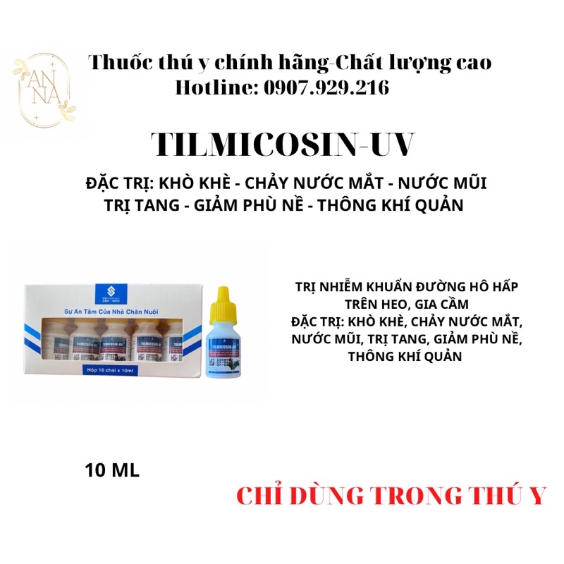 TILMICOSIN KHÒ KHÈ, CHẢY NƯỚC MẮT, NƯỚC MŨI GÀ ĐÁ 10ML