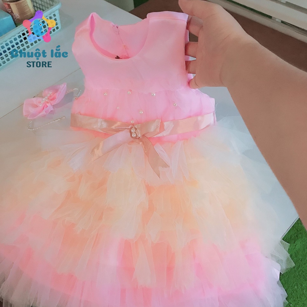 Váy công chúa cho bé gái 6 tầng tặng kèm cài size to 16kg đến 28kg
