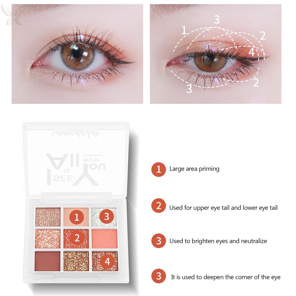 Bảng phấn mắt JMMZ vovigo chín màu sắc lấp lánh chống thấm nước lâu trôi