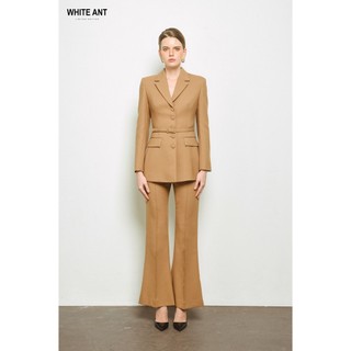 Áo blazer nâu nữ dáng ôm basic quần đứng ống loe white ant tặng kèm dây đai hàng thiết kế cao cấp