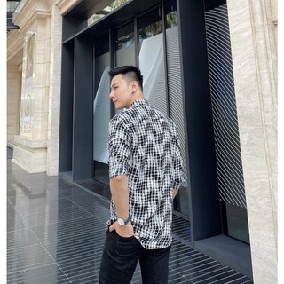 áo sơ mi lụa nam dài tay họa tiết lưới