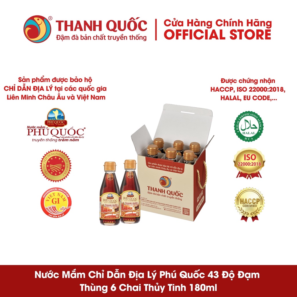 Nước mắm chỉ dẫn địa lý Phú Quốc - Thanh Quốc 40N 180ml x 6 chai