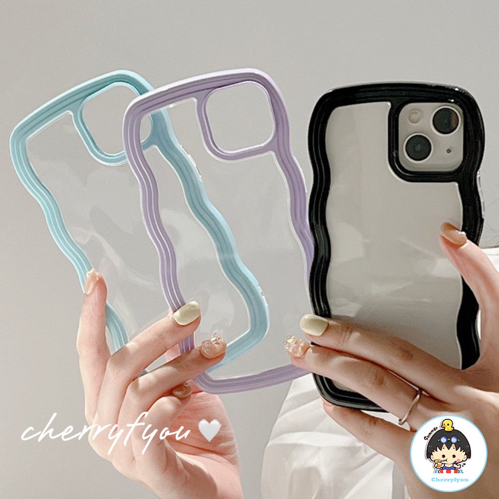 Ốp Điện Thoại Trong Suốt Viền Gợn Sóng Màu Kẹo Chống Trượt Cho IPhone 14 13 12 11 Pro Max 8 7 Plus X XS XR