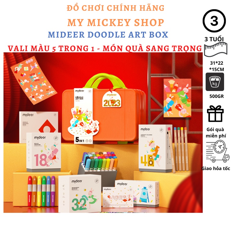 Mideer art box - vali màu vẽ 5 trong 1 118 họa cụ cho bé tô màu vẽ tranh màu nước sáp màu chì sticker