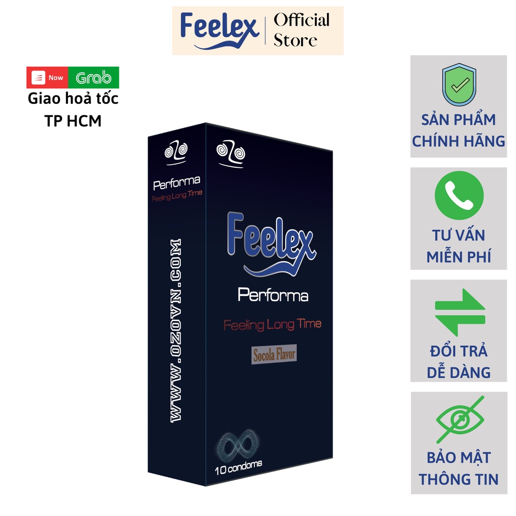 Bao cao su Feelex performa siêu mỏng, kéo dài thời gian, nhiều gel hộp 10c