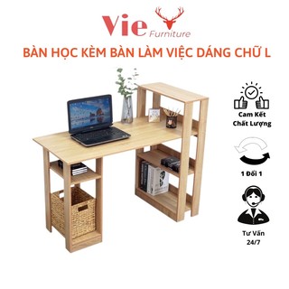 Bàn Làm Việc - Bàn Học Dáng Chữ L Kèm Kệ Sách Tiện Lợi