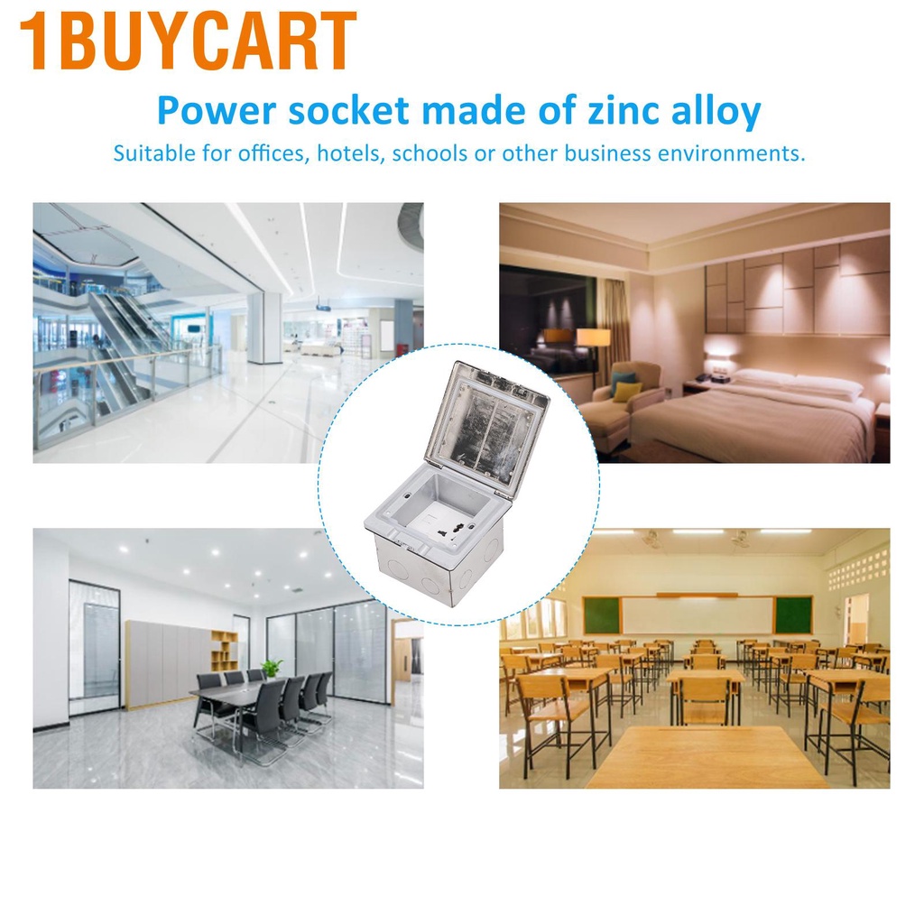 1buycart Floor Power Socket Zinc Alloy PC Open Type Waterproof Concealed Silver AC250V
