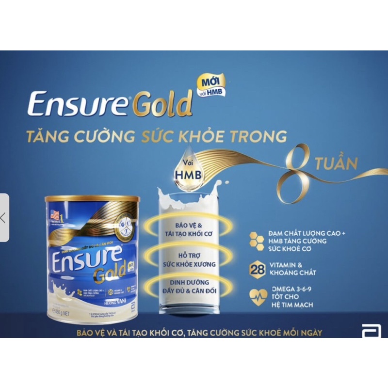 Sữa bột Ensure Gold HMB hương Vani 850g - Date 2024