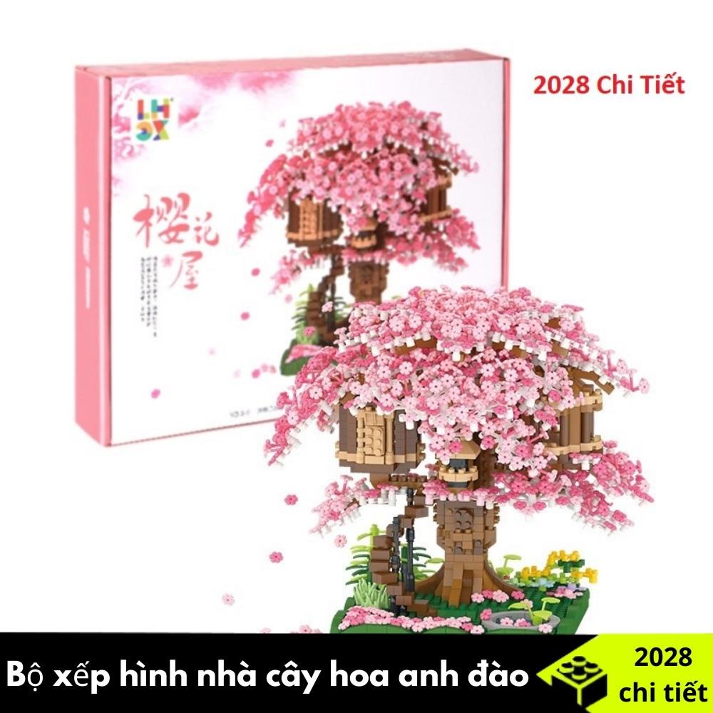 Bộ xếp hình Nhà Trên Cây Hoa Anh Đào 2028 PSC - Bộ Đồ Chơi Xếp Hình Ngôi Nhà Trên Cây, Hoa Lego BonSai Cây Cảnh