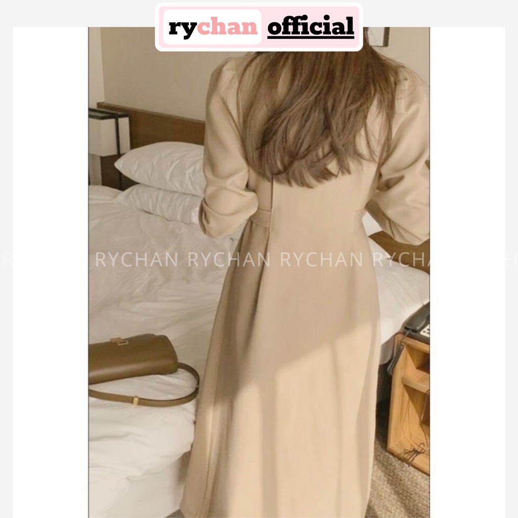 Đầm Nữ Hàn Quốc Công Sở Chiết Eo Cổ V Nút Đen Thanh Lịch, Váy Nữ Dạo Phố Tay Lửng Basic Thục Nữ Màu Kem - DX301