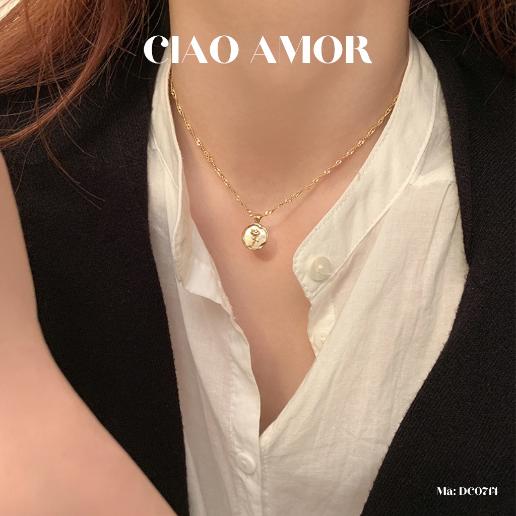 Vòng cổ nữ, Dây chuyền nữ titan Rose mặt tròn Trang sức Ciao Amor - DC0714