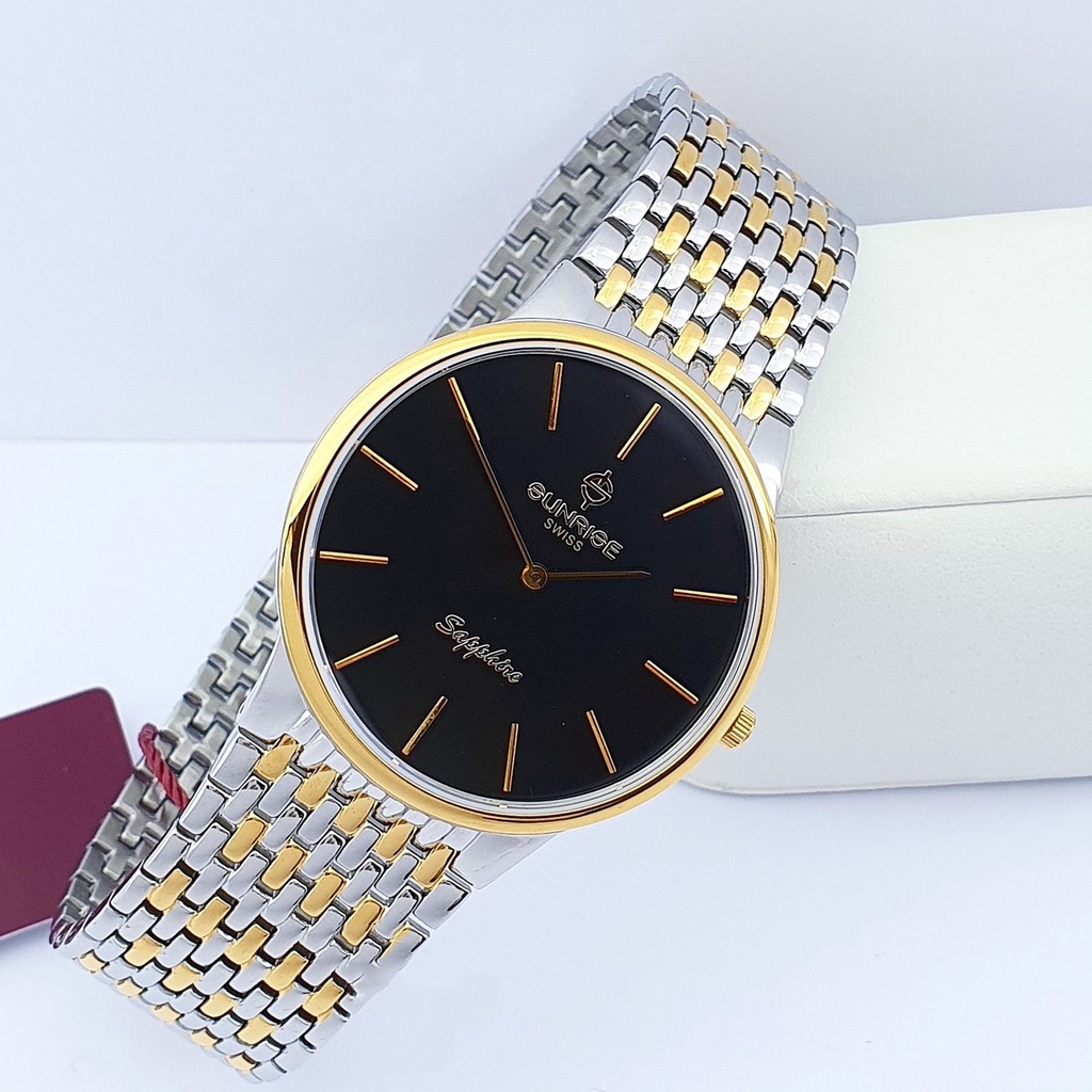 Đồng hồ nam dây kim loại mặt kính sapphire chống xước Sunrise DM738SWB DM738MSK đen