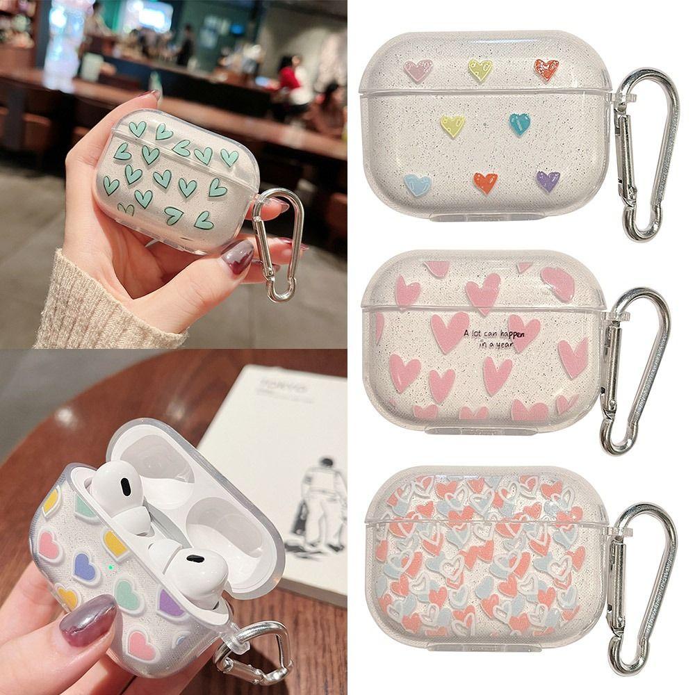 Vỏ Bảo Vệ Hộp Sạc Tai Nghe AirPods Pro 2 Món Họa Tiết Trái Tim Màu Hồng Lấp Lánh Thời Trang